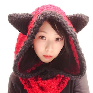 Free Crochet Pattern: HOODED FOX COWL (quick easy cute super bulky yarn beginner handmade diy tutorial animal ears woodland forest scarf)