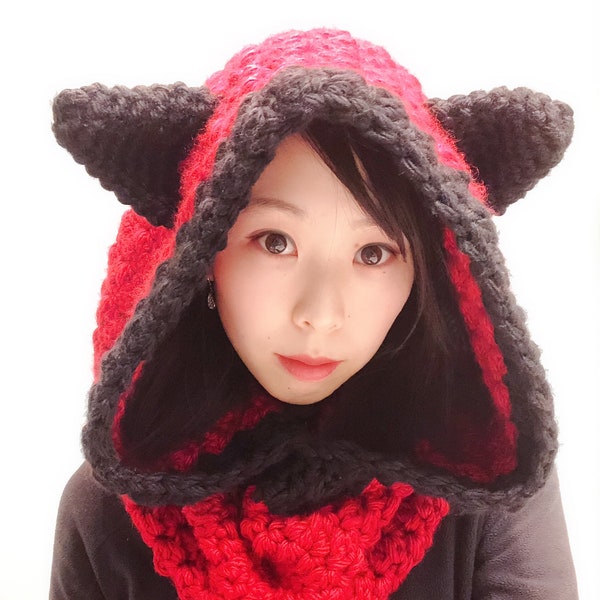 Free Crochet Pattern: HOODED FOX COWL (quick easy cute super bulky yarn beginner handmade diy tutorial animal ears woodland forest scarf)