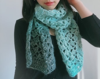 Free Crochet Pattern: JADE POOL SCARF (quick easy light weight airy thin beginner yarn handmade diy tutorial)