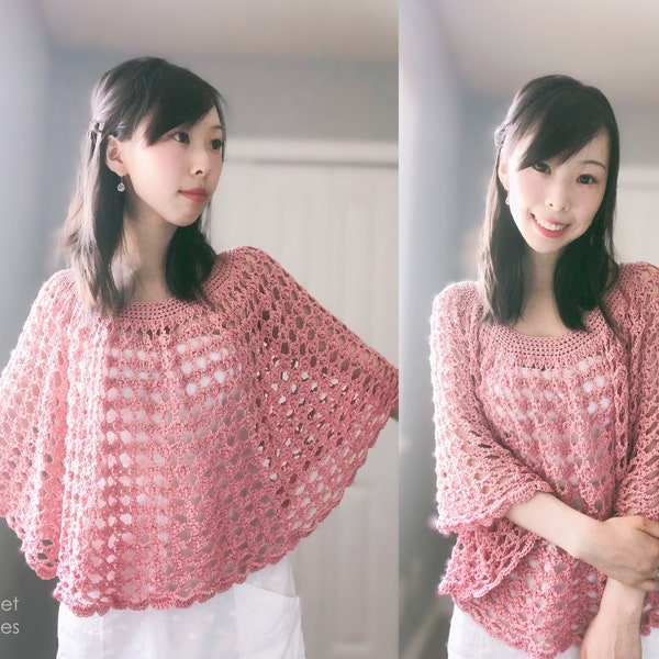 Free Crochet Pattern DIY Tutorial: Rose Finch Capelet Vintage Lace Poncho (quick easy cute boho chic beginner summer women girl fashion)