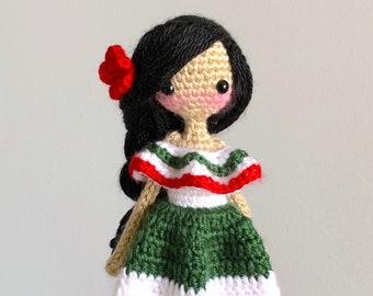 Marcela the Mexican Doll Amigurumi Crochet Pattern (DIY Tutorial quick easy cute cultural beginner girl doll kids childrens yarn toy gift)