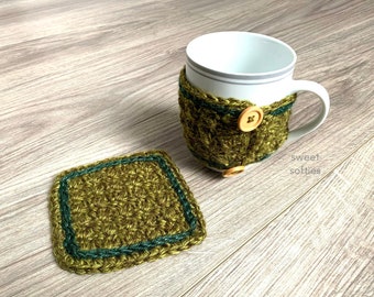 Cup Cozy & Coaster Crochet Pattern (DIY Tutorial Quick Easy Cute Free Beginner Coffee Sleeve Mug Rug Fall Autumn Yarn Gift Set Tea Lover)