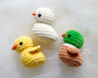 Pocket Duckling Crochet Pattern · Good Luck Duck Amigurumi Tutorial Keychain Charm No Sew Easy Beginner Stuffed Animal Bird Mallard Toy