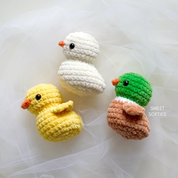 Pocket Duckling Crochet Pattern · Good Luck Duck Amigurumi Tutorial Keychain Charm No Sew Easy Beginner Stuffed Animal Bird Mallard Toy