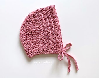 ROSE BONNET Crochet Pattern (DIY Tutorial quick easy cute pink hat headwear accessory newborn baby toddler child adult sizes unisex girl boy