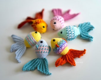 Mosaic Goldfish Crochet Pattern · Fish Amigurumi Tutorial Keychain Charm No Sew Easy Beginner Stuffed Animal Toy Unisex Colorful Yarn Cute