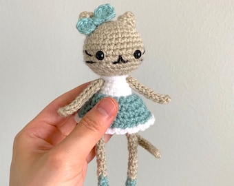 Kitten Pixie Doll Free Amigurumi Crochet Pattern (DIY Tutorial quick easy cute kawaii beginner kids girl doll toy kitty cat in green dress)