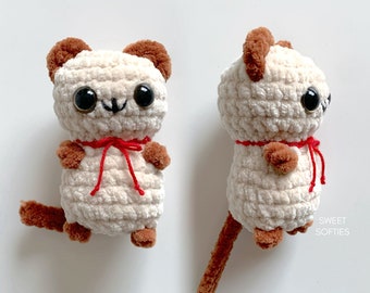 Pocket Kitty Cat Crochet Pattern · No Sew Amigurumi Tutorial Keychain Charm Easy Beginner Stuffed Animal Kitten Baby Japanese Doll Plush Toy