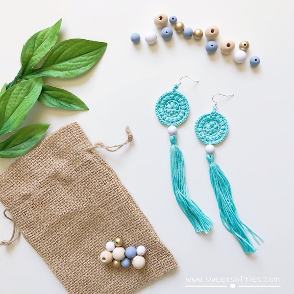 Free Crochet Pattern DIY Tutorial: Mint Spirit Earrings (quick easy cute boho chic beginner handmade summer jewelry earring women girl gift)