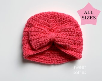 Ribbed Turban Hat Bow in ALL SIZES Newborn Baby Toddler Child