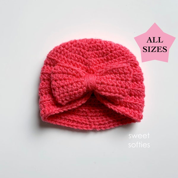 Ribbed Turban Hat & Bow in ALL SIZES | newborn baby toddler child teen adult | DIY Tutorial quick easy cute beginner girl yarn beanie gift