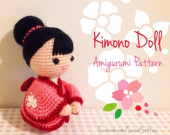 Amigurumi Crochet Doll Pattern - Poupée kimono japonaise, Anime Girl Personnalisable Base du corps humain féminin Kokeshi traditionnel