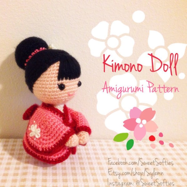 Amigurumi Crochet Doll Pattern - Japanese Kimono Doll, Anime Girl Customizable Female Human Body Base Traditional Kokeshi