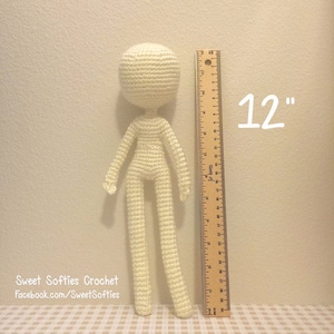12&quot; Slender Doll Base - Amigurumi Crochet Pattern for Custom Customizable Female Girl Woman Human Anime Life-like Body Figure Plush Plushie