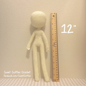 12" Slender Doll Base - Amigurumi Crochet Pattern for Custom Customizable Female Girl Woman Human Anime Life-like Body Figure Plush Plushie