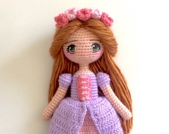 Princess Maeve Amigurumi Crochet Doll - Irish Celtic Gaelic fairytale storybook medieval female girl doll rustic flower crown dress gown toy