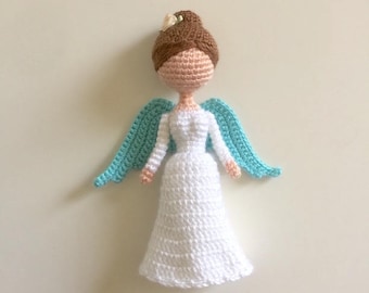 Christmas Angel Amigurumi Crochet Doll Pattern - Customizable Princess Bride White Wedding Dress Housewarming Decor Gift Plushie Stuffed Toy
