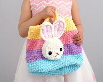 Easter Bunny Bag Crochet Pattern · Amigurumi Tutorial DIY Yarn Fiber Art Easter Egg Hunt Easter Basket for Kids Cute Animal Easter Rabbit