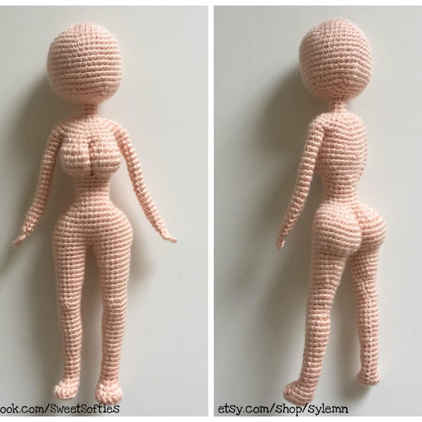 Base de muñeca femenina con curvas sin costura - Amigurumi Patrón de ganchillo Chica Mujer Humano Realista Cuerpo realista Anime Art Doll Juguete personalizable Felpa