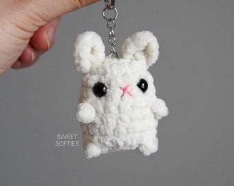 15-Minute Bunny Crochet Pattern · No-Sew Amigurumi Tutorial DIY Yarn Fiber Art Pocket Keychain Mini Small Size No Sew Cute Animal Rabbit