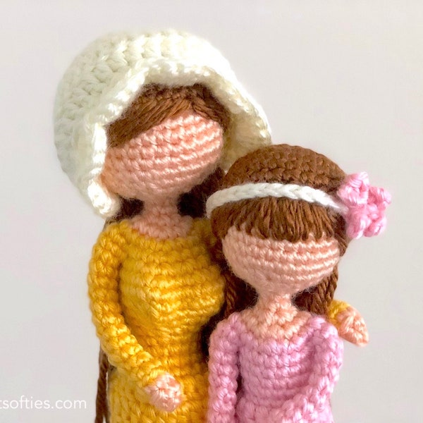 Mother & Daughter Amigurumi Crochet Pattern Tutorial - Willow Tree Inspired fiber art doll family Mother's Day handmade diy craft gift idea