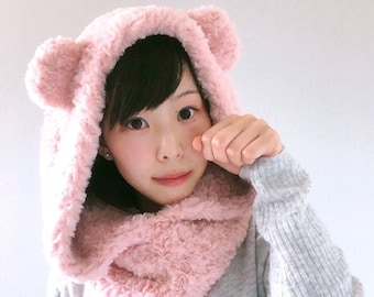 Free Crochet Pattern DIY Tutorial: Fluffy Hooded Bear Cowl (quick easy cute modern beginner winter women girl japanese korean fashion)