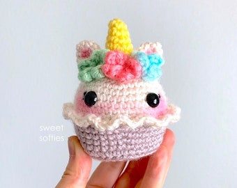 Unicorn Floral Cupcake Dessert, Free Crochet Pattern (DIY Tutorial quick easy cute kawaii beginner yarn amigurumi knitting sweet food treat)