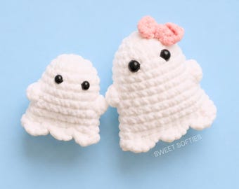 Pocket Ghost (2 SIZES + BOW) Amigurumi Crochet Pattern · No-Sew Easy Fast Beginner Tutorial Plush Yarn Stuffed Halloween Doll Boo 10 Minutes