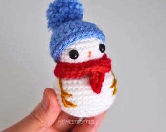 Baby Snowman Crochet Pattern · Amigurumi Stuffed Animal Doll Plush Keychain Hanging Christmas Tree Ornament Cute No-Sew No Sew One Piece