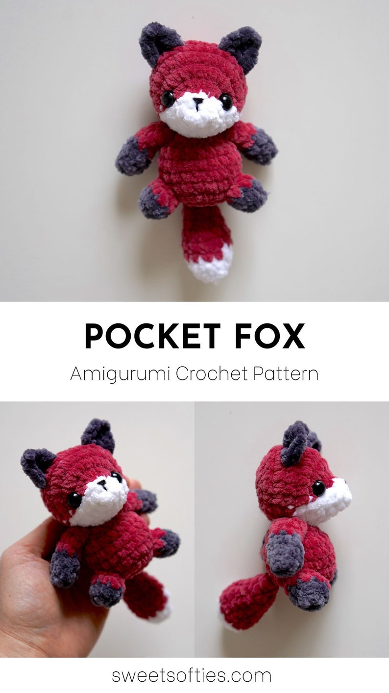 Pocket Fox Crochet Pattern Amigurumi PDF Tutorial Baby Stuffed Animal Keychain Charm Forest Easy Beginner Unisex Boys Girls Kids Toy image 6