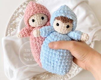 Sack Baby Crochet Pattern · Amigurumi Stuffed Plush Waldorf Doll Tutorial DIY Low-Sew Chenille Velvet Yarn Easy Fast Baby Toy Kids Children