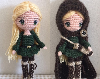 Amigurumi Doll Pattern Crochet Anime Female Girl Plush - Elvira the Woodland Elf Archer with Archery Quiver & Bow (+ hair and eye tutorial)