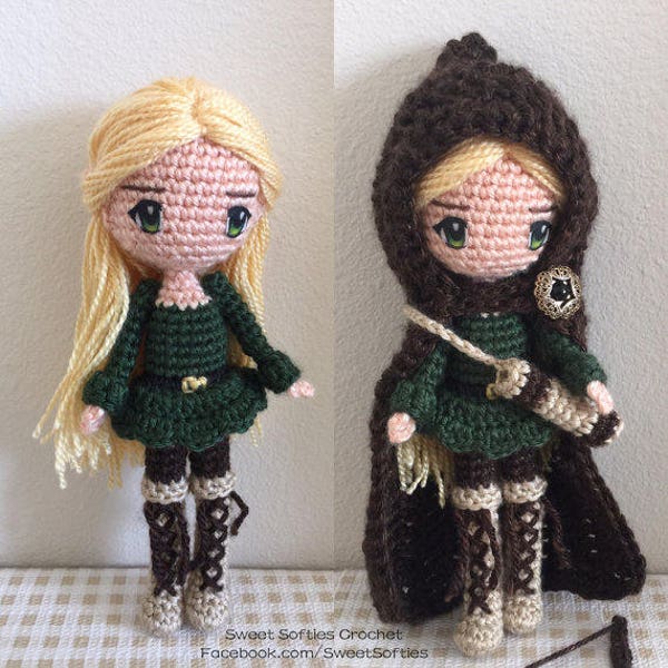 Amigurumi Doll Pattern Crochet Anime Female Girl Plush - Elvira the Woodland Elf Archer with Archery Quiver & Bow (+ hair and eye tutorial)