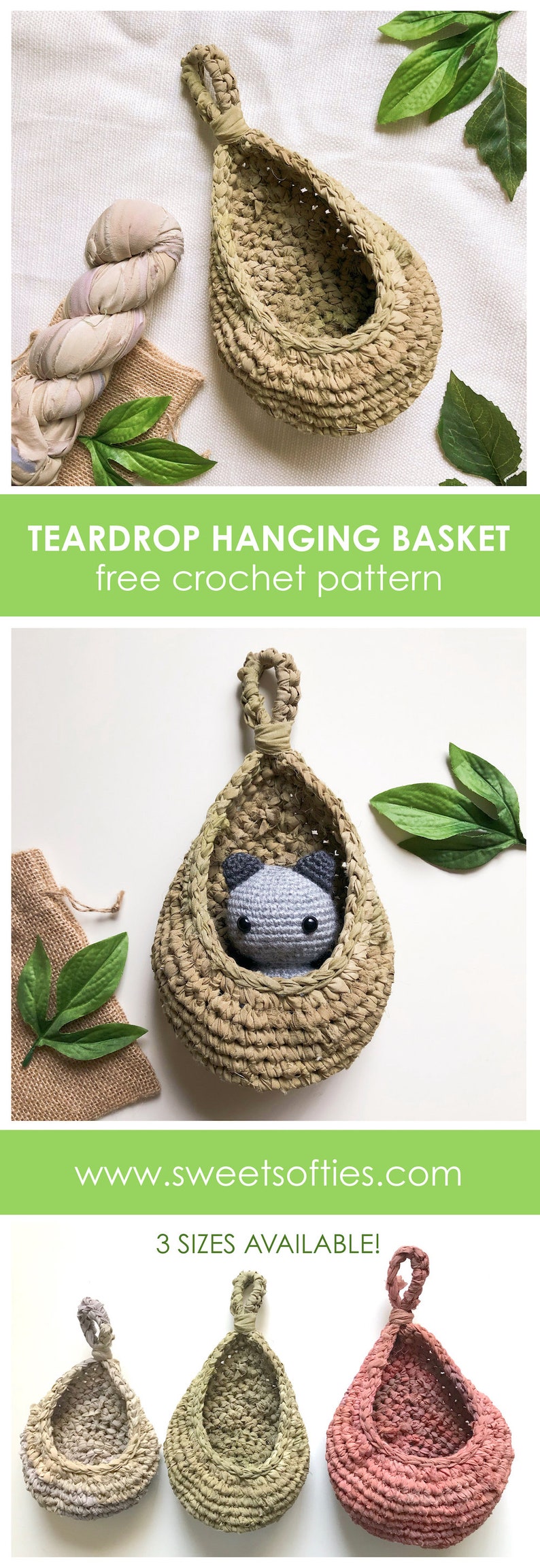 Free Crochet Pattern: Teardrop Hanging Baskets DIY Tutorial quick easy cute home decor container planter plant cozy beginner yarn knitting image 6