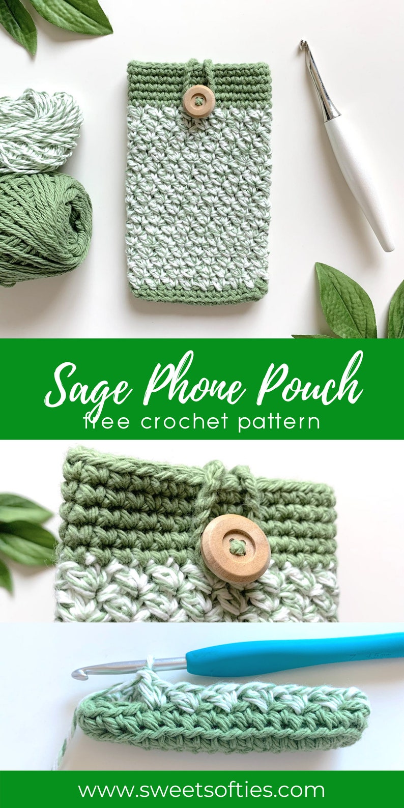 Crochet Phone Pouch Pattern DIY Tutorial Quick Easy Cute Free Beginner Project Cotton Yarn Cozy Bag Custom Size iPhone Electronics Cover image 2