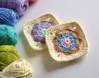 Spring Court Granny Square Crochet Pattern · DIY Yarn Fiber Art Tutorial Applique Colorful Flower Floral Motif