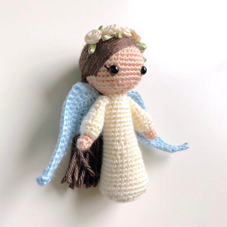 DIY Tutorial cute yarn project girl lady woman female stuffed toy Fleur the Flower Maiden ANGEL Edition Amigurumi Doll Crochet Pattern