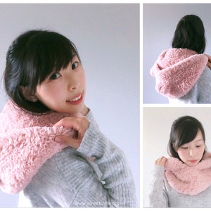 Free Crochet Pattern DIY Tutorial: Fluffy Hooded Bear Cowl quick easy cute modern beginner winter women girl japanese korean fashion image 2
