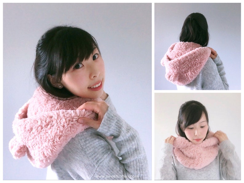 Free Crochet Pattern DIY Tutorial: Fluffy Hooded Bear Cowl quick easy cute modern beginner winter women girl japanese korean fashion image 2