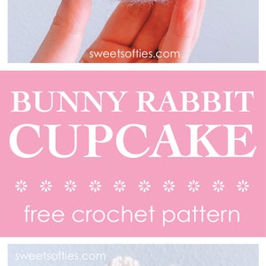 Bunny Rabbit Strawberry Frosted Cupcake Dessert, Free Crochet Pattern DIY Tutorial quick easy cute kawaii beginner yarn amigurumi knitting image 6