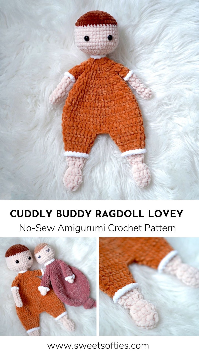 Cuddly Buddy Ragdoll Lovey Amigurumi Crochet Pattern DIY Tutorial Chunky Blanket Yarn Easy Beginner Cute Gift Security Blanket Boy Girl image 3