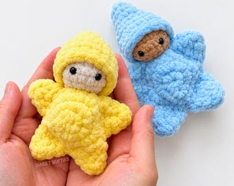 Mini Star Baby Crochet Pattern · Amigurumi Stuffed Plush Waldorf Doll Tutorial Low-Sew Chenille Velvet Yarn Easy Fast Baby Toy Kids Children