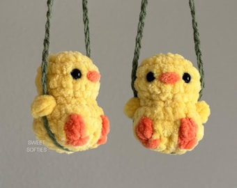 Swinging Birdy No-Sew-haakpatroon · Bird on Swing Amigurumi-pop zelfstudie DIY garen No Sew pluche kinderspeelgoed Hangornament Chick Duck Mini