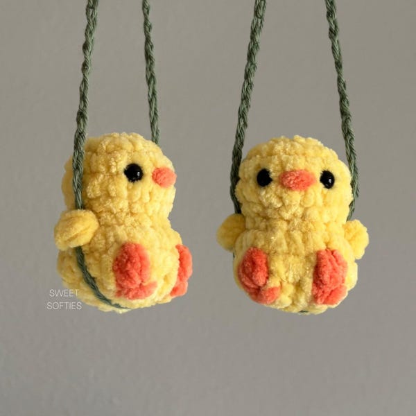 Swinging Birdy No-Sew Häkelanleitung · Vogel auf Schaukel Amigurumi Doll Tutorial DIY Yarn No Sew Plüsch-Kind-Spielzeug, zum Aufhängen, Küken Ente Mini