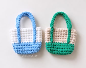 Mini Canvas Tote Bag Crochet Pattern · Viral Trendy Trader Joes Small Keychain Size Pouch Amigurumi Tutorial No-Sew Easy Doll Accessory