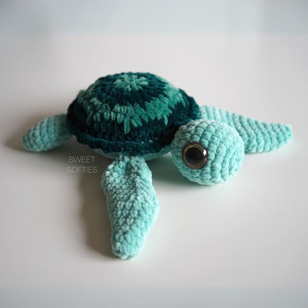 No-Sew Sea Turtle Crochet Pattern · Amigurumi Tutorial Low Sew Realistic Plush Plushie Chenille Velvet Blanket Yarn Ocean Stuffed Animal