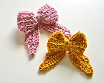 Maisie Bow Crochet Pattern · DIY Yarn Fiber Art Tutorial Classic Sailor Hairbow Cute Kawaii Adorable Sweet Vintage Style Easy Beginner Craft