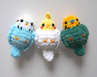 Pocket Parrots Crochet Pattern · Amigurumi Bird Tutorial DIY Plush Yarn Parakeet Cockatoo Cockatiel with Free Printable Valentine Gift Tags
