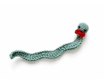 Bookworm Bookmark Crochet Pattern · Low-Sew Easy Beginner Crochet Tutorial Whimsical Book Lover Reader Nerd Nerdy Gift Yarn Chapter Keeper