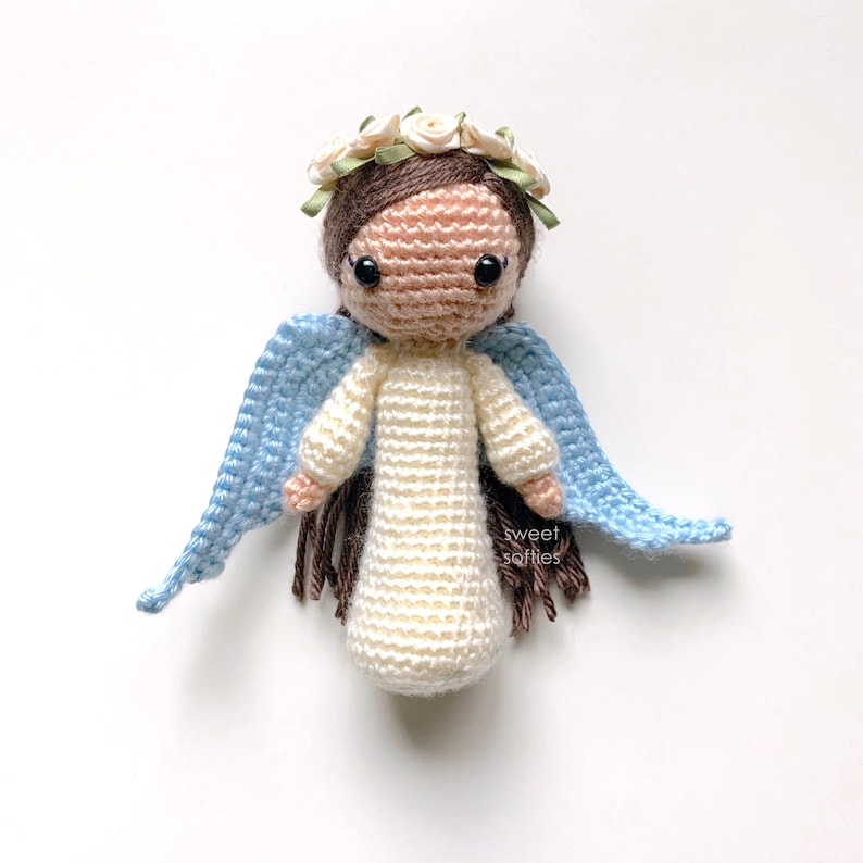 DIY Tutorial cute yarn project girl lady woman female stuffed toy Fleur the Flower Maiden ANGEL Edition Amigurumi Doll Crochet Pattern